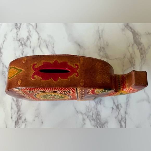 Handmade Painted Leather Elephant Coin Bank Money Box India Folk Art Style - Picture 2 of 5